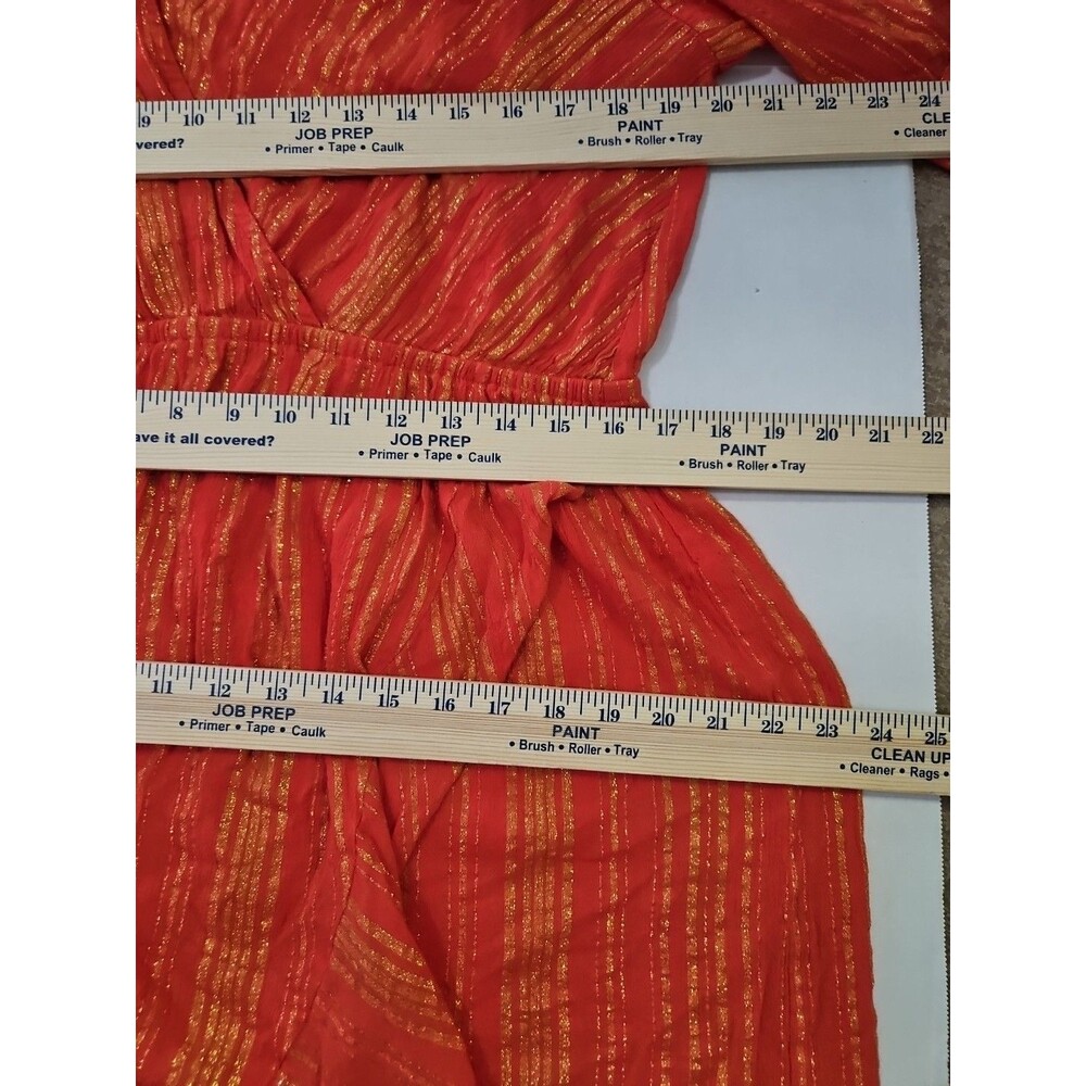 Michael Kors Women's Orange Gold Metallic Stripe V-Neck Faux Wrap Dress Size XL - Picture 9 of 11